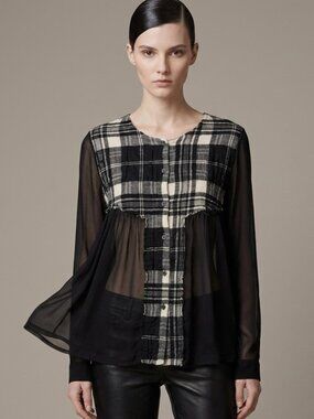 Transit Par Such Indie Sleaze Goth Sheer Top Sz 8 Maid In Italy Plaid Grunge